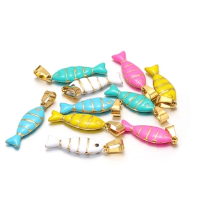Golden fish enamel pendants in turquoise, yellow, white, and pink for DIY jewelry