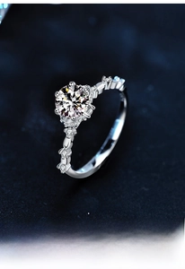 Detailed close-up of S925 sterling silver moissanite ring with crown flower petal design