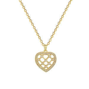 Collier cœur doré luxueux avec design en maille évidée et pierres de zircon scintillantes