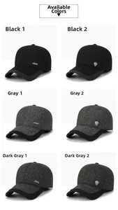 Detail view of winter baseball caps showing textured fabric and metal sports logos