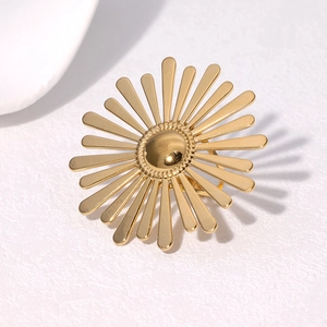 Elegant gold plated stainless steel sun flower ring with radial petal design for women
