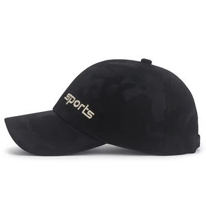 Unisex camouflage baseball cap in black with sports embroidery and adjustable strap