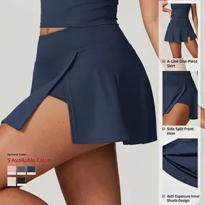 Gonna-pantalone sportiva a trapezio a vita alta blu scuro con spacco e fodera interna