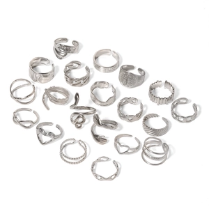 20pcs vintage silver adjustable ring set featuring heart snake and chain patterns