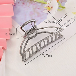 Large gunmetal grey alloy hair claw clip in minimalist semi-circle hollow design
