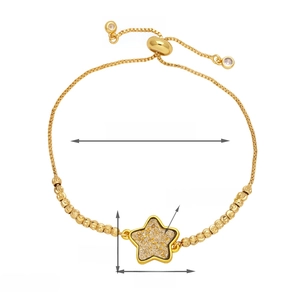 Detail view of 55mm adjustable gold bracelet with a 15mm x 17mm Druzy stone star charm