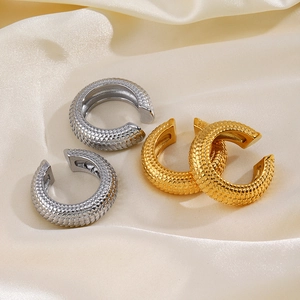 Textured fish scale 18K gold and silver plated stainless steel ear cuffs for women