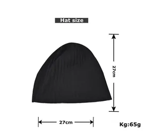 Detailed size chart showing 27cm dimensions and 65g weight of the black lace beanie hat