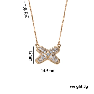 Gold titanium cross X pendant necklace with sparkling cubic zirconia and dimensions