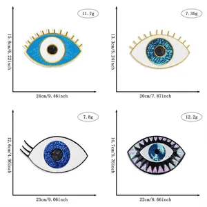 Size measurements for evil eye sequin patches in various dimensions and weights