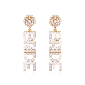 Bride Letter Dangle Earrings Alloy Imitation Artificial Pearl Cluster Enamel Wedding Jewelry Fashion Elegant Accessories
