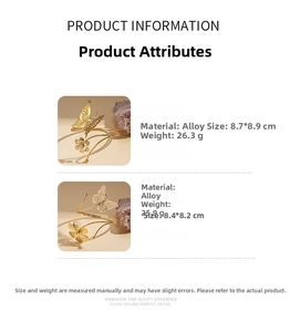 Detailed size and weight specs for gold butterfly and flower open arm cuffs