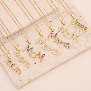 Mom Mama Letter Pendant Necklace Copper 18K Gold Plated Colorful Cubic Zirconia Mother Day Jewelry Gift For Women