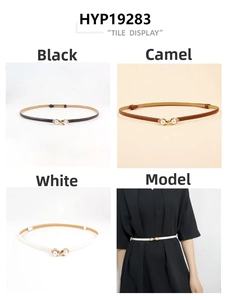 Close-up of stylish skinny belts with gold square buckles and pearl accents for dresses