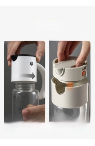 Détail du huilier en verre avec ouverture à une main et graduation de mesure de 550ml