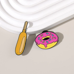 Creative hot dog and pink donut enamel metal badges set for clothing accessories