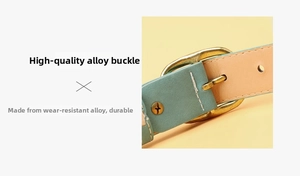 Detailed view of alloy pin buckle with contrast stitching on green and orange leather belt