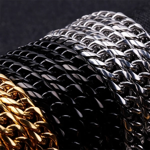 9mm gold black and silver stainless steel curb chain necklaces for men in macro view