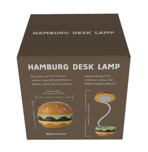 Detailed packaging showing technical specs and size for the Hamburg LED desk lamp