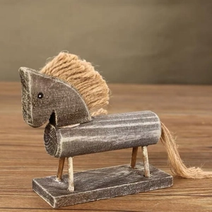 Statuetta Di Cavallo In Legno Statua Animale Retro Effetto Consunto Con Criniera Coda In Juta Arredo Casa Rustico Ornamento