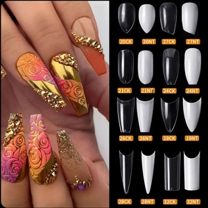 500-600 Stuks Professionele Kunstnageltips Frans Stiletto Ballerina Coffin Vorm Transparant Natuurlijk Helder Acryl Kunstnagels Voor Manicure DIY