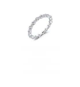 Detail of S925 sterling silver ring with alternating round and square zircon stones