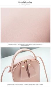 Detailed macro view of pink lychee textured PU leather mini crossbody bag with metal zipper