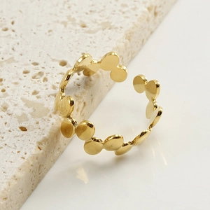Minimalist 18k gold plated stainless steel open ring with overlapping circular disc design