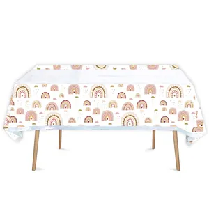 Waterproof PEVA boho rainbow tablecloth in morandi tones for party decor 108x180cm