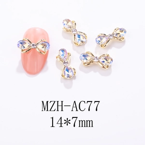 Detail von 14x7mm Luxus Schleifen Nagelkunst Legierung mit Aurora Strasssteinen