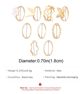 Detaillierte Größentabelle für das 9-teilige Goldlegierung-Ringset mit Blumen und Schmetterling