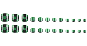 Detailed set of 24 press-on toe nails with green and black checkered pattern design