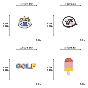 Size chart showing dimensions and weight for cartoon DIY embroidered iron-on patches