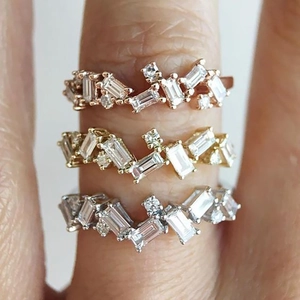 Geometric Irregular Ring Copper Inlaid Baguette Round Cubic Zirconia Minimalist Fashion Jewelry For Women