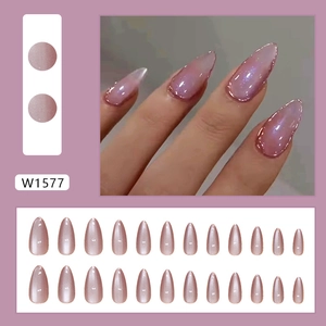 Almond shaped cat eye press-on nails in dusty rose with 24 pieces and pearl luster