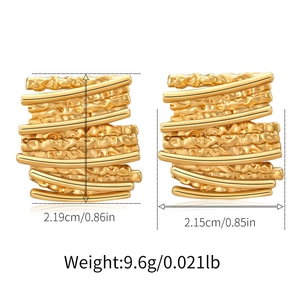 Detailed view of 18K gold plated earrings with irregular texture and exact dimensions