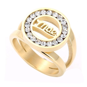 18k gold plated wide band ring with Mãe heart text and zircon pavé setting