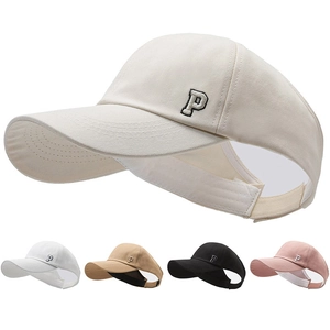 Women Sun Visor Hat Empty Top Ponytail Friendly P Letter Embroidery Adjustable Breathable Outdoor Sports Cotton Polyester