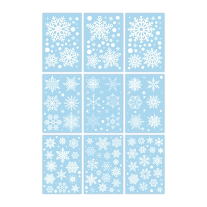 9-piece set of white snowflake window clings for Christmas holiday glass decorations
