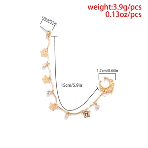 Detail showing dimensions of the gold butterfly tassel ear cuff and chain earring set