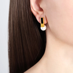 Geometric Rectangular Drop Earrings Titanium Steel 18K Gold Plated Faux Artificial Pearl Acrylic French Vintage Minimalist Women Jewelry