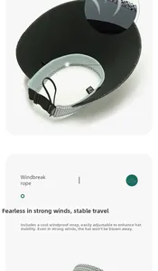 Detail of black sun hat featuring breathable mesh lining and adjustable windbreak rope