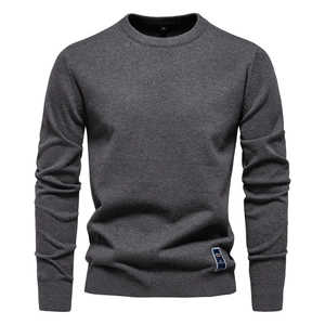 Pull Homme Manches Longues Col Rond Mélange Coton Élasthanne Tricot Côtelé Couleur Unie Coupe Slim Haut Décontracté Mode