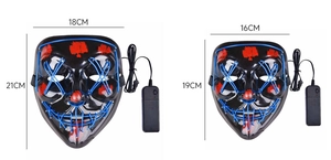 Size comparison between 21x18cm and 19x16cm LED masks with blue and red EL wires