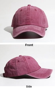 Front and side view of washed cotton ponytail baseball cap with vintage finish
