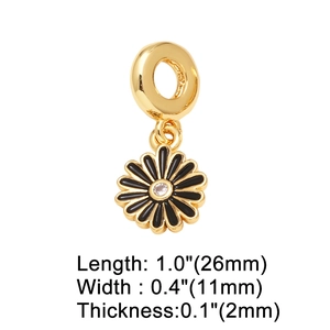 Gold plated flower heart bracelet with black enamel daisy pendant and zircon stone