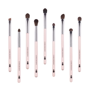 9-teiliges hellrosa Augen-Make-up-Pinselset mit dunkelbraunen Borsten und Silberzwinge