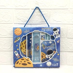 Space exploration themed stationery set including pencils and notebook in a blue gift box