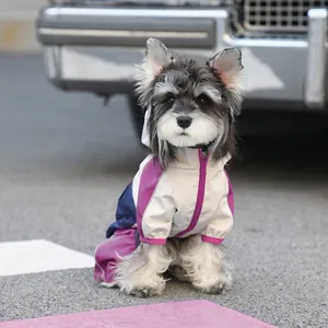 Dog Raincoat Waterproof Windproof Polyester Hooded Color Blocking Reflective Outdoor Pet Jacket For Small Medium Dogs