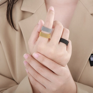 Minimalist mesh texture rings in silver, gold, and black finishes for men and women
